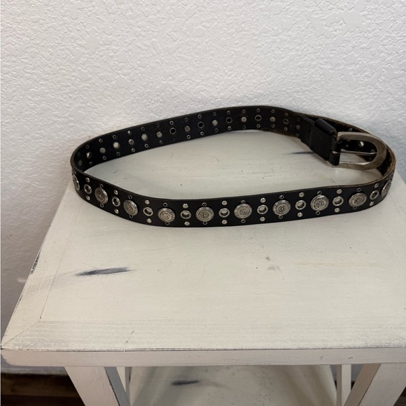 Black Leather Belt with Silver Stud Accents Adjustable Goth Punk Streetwear Y2K - Picture 9 of 9